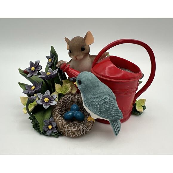 Charming Tails Fitz and Floyd Expecting A Miracle Figurine 3” Mouse Bird Flowers - Picture 2 of 11